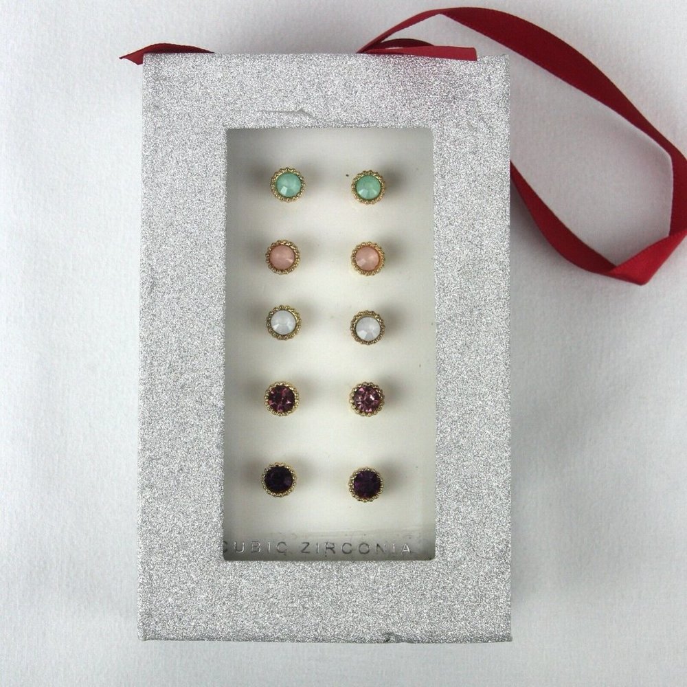 Kohls Earrings Gift Set 1/4" Multicolor Cubic Zirconia Nickel Free Gold-Tone